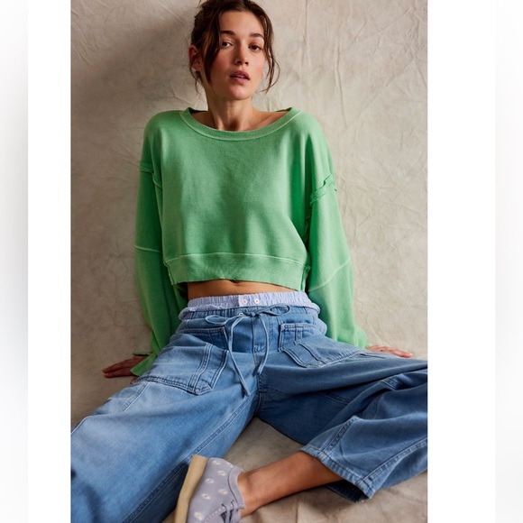 NEW Free People Camden Cropped Pullover Sweatshirt - Picture 3 of 7
